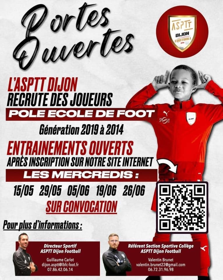 L'ASPTT Dijon football recrute des joueurs pour le pôle école de foot.
