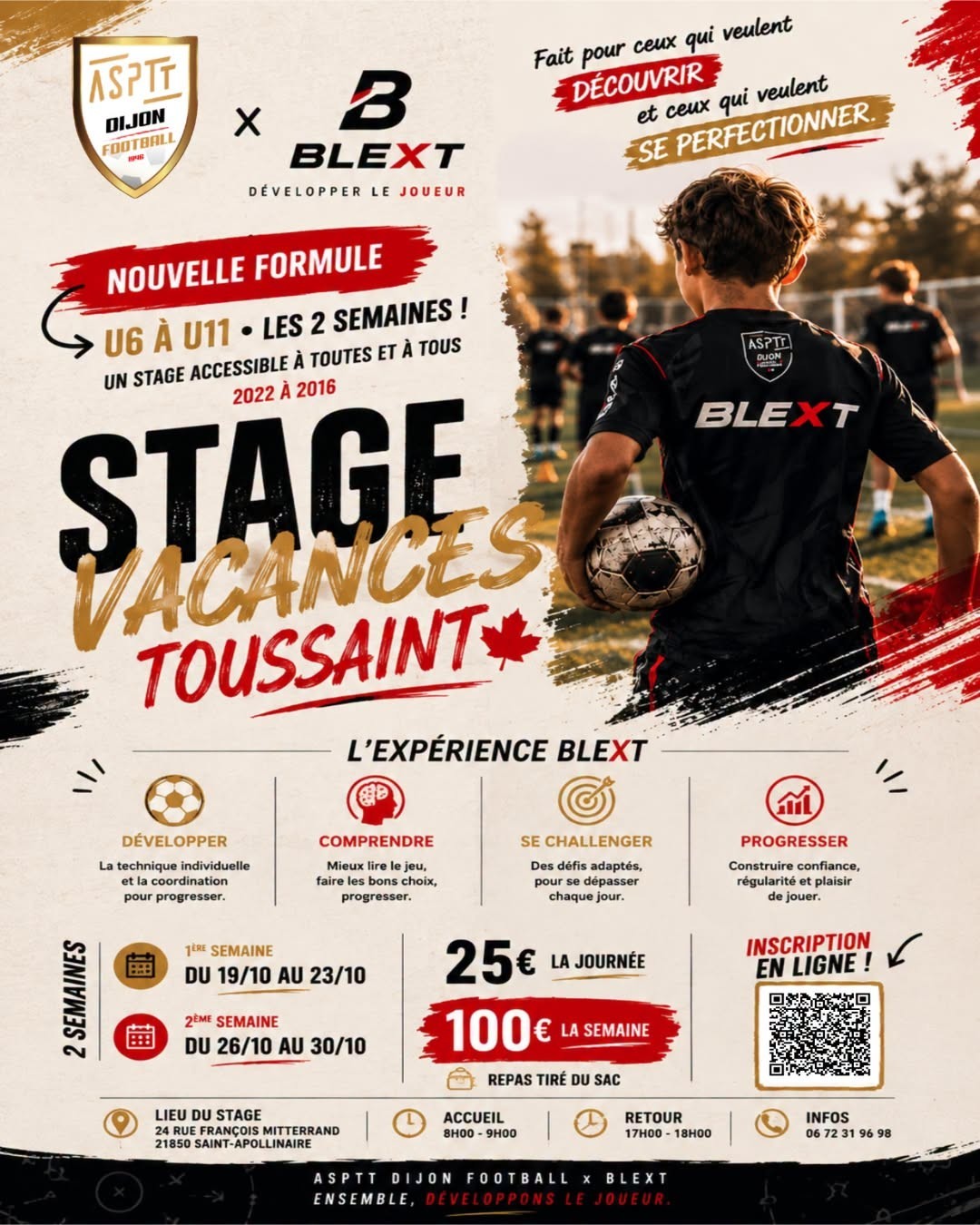 Stage vacances Toussaint organisé par l'ASPTT football