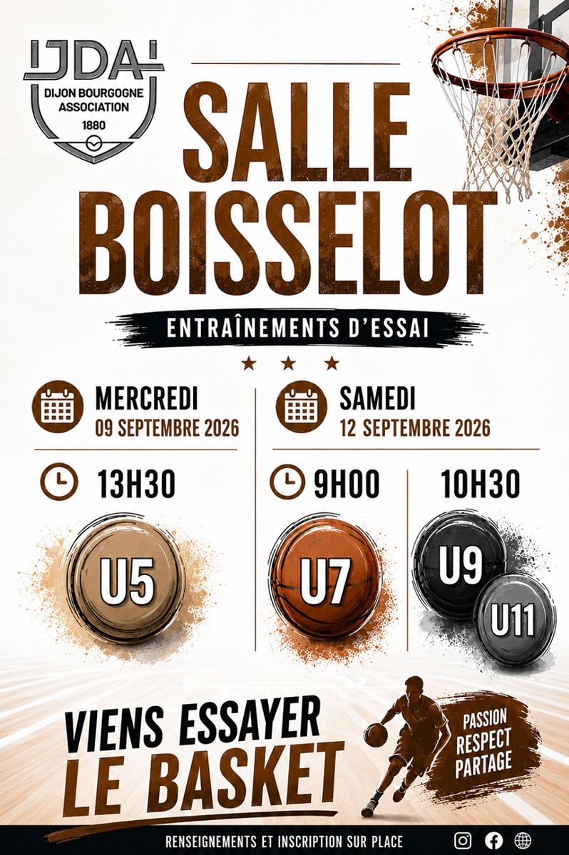 Séances d'essais pour l'école de basket de la JDA Bourgogne association.