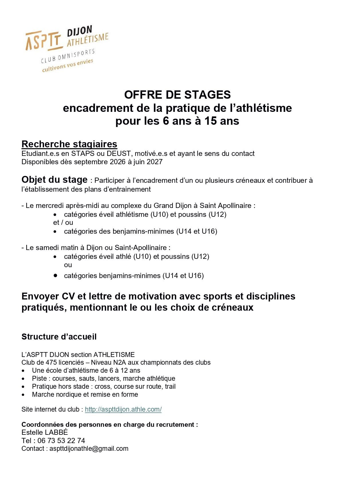 Offre de stages
