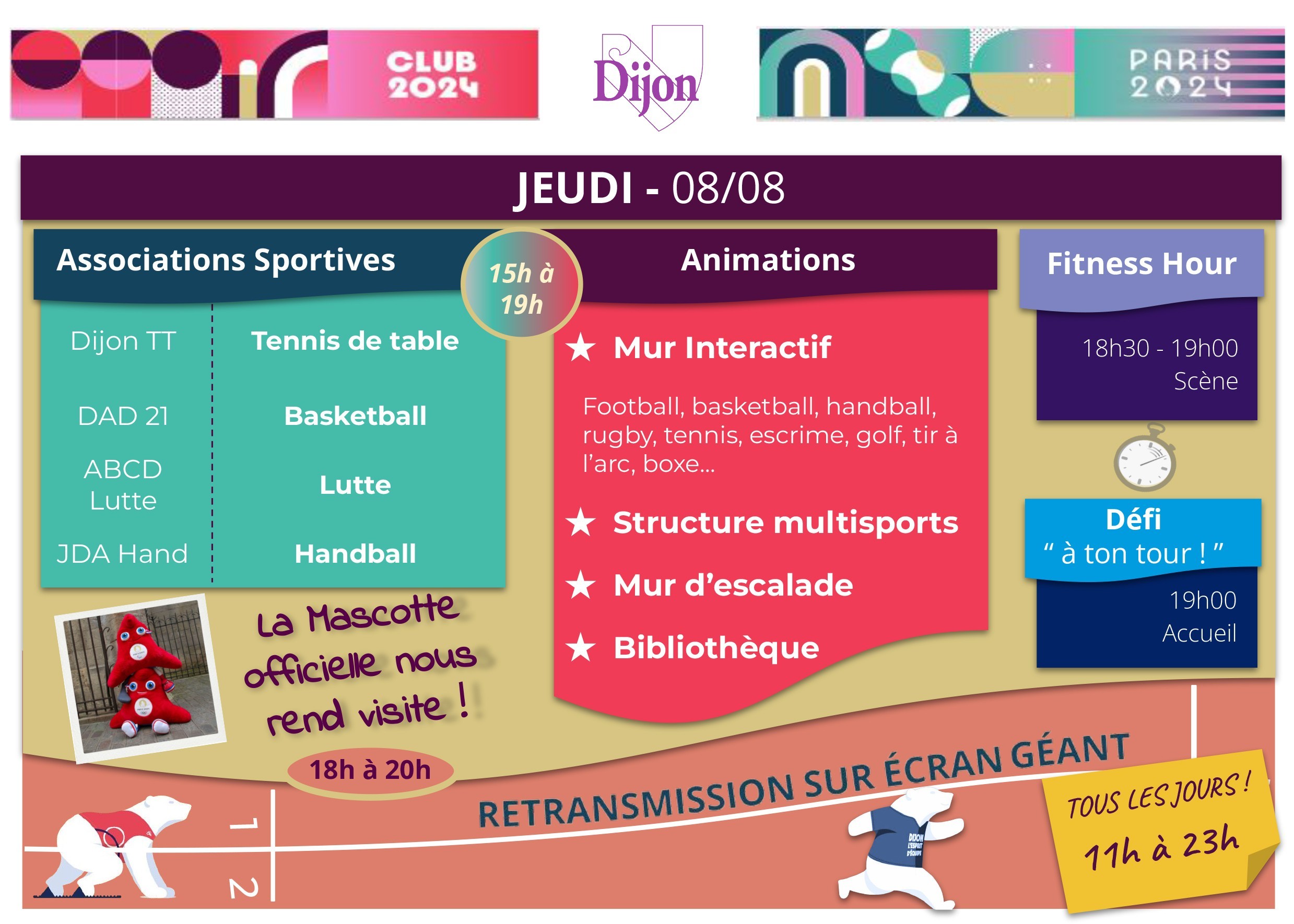 Programme 08/08/24  "club 2024" au jardin Darcy