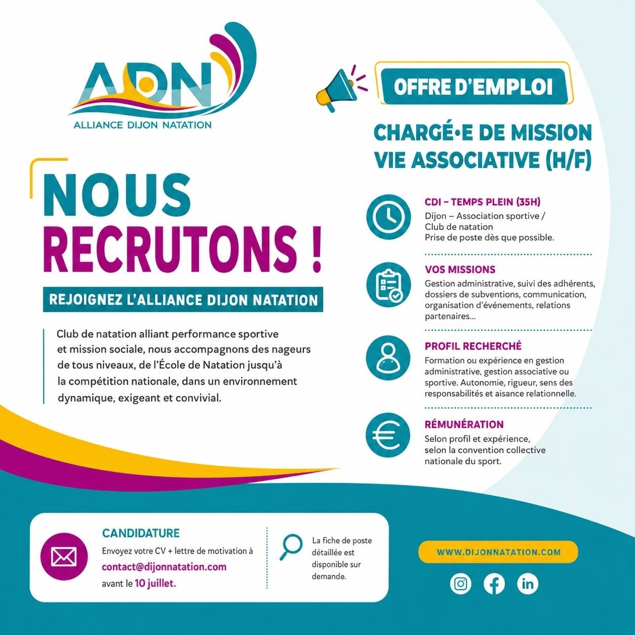 L’Alliance Dijon Natation recrute !