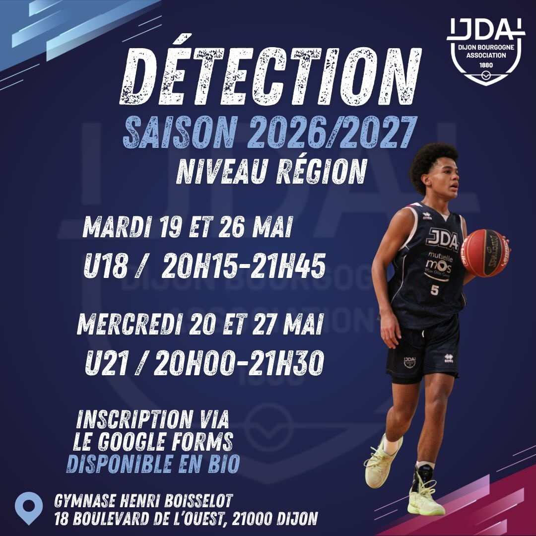 JDA Dijon Bourgogne basket association : Détection saison 2026/2027